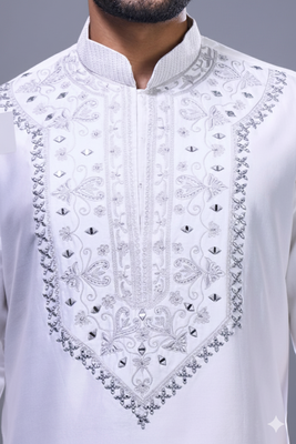 off white mirror embroidered silk kurta pant set 3