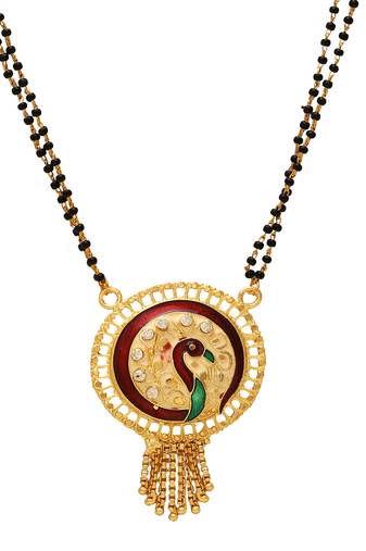 ethnic gold plated peacock motif mangalsutra