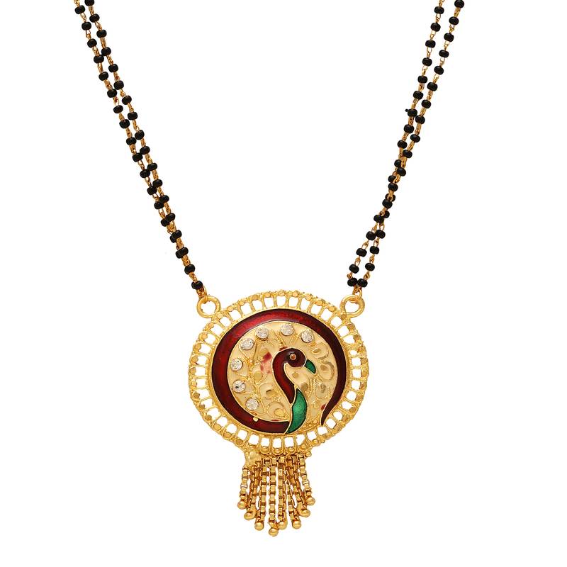 ethnic gold plated peacock motif mangalsutra