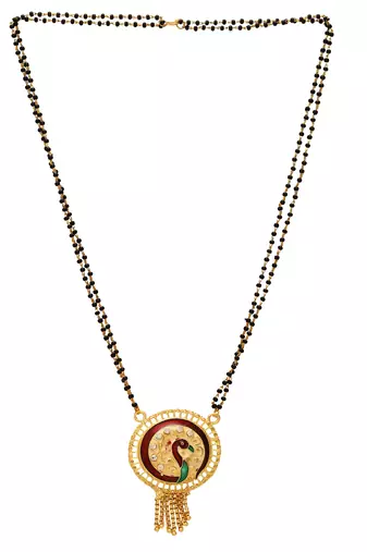ethnic gold plated peacock motif mangalsutra