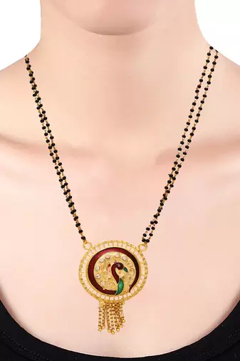 ethnic gold plated peacock motif mangalsutra