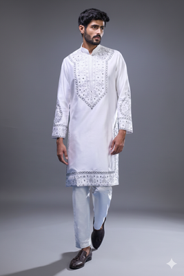 off white mirror embroidered silk kurta pant set 4