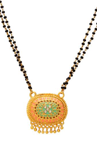 brass gold plated meenakari oval pendant mangalsutra