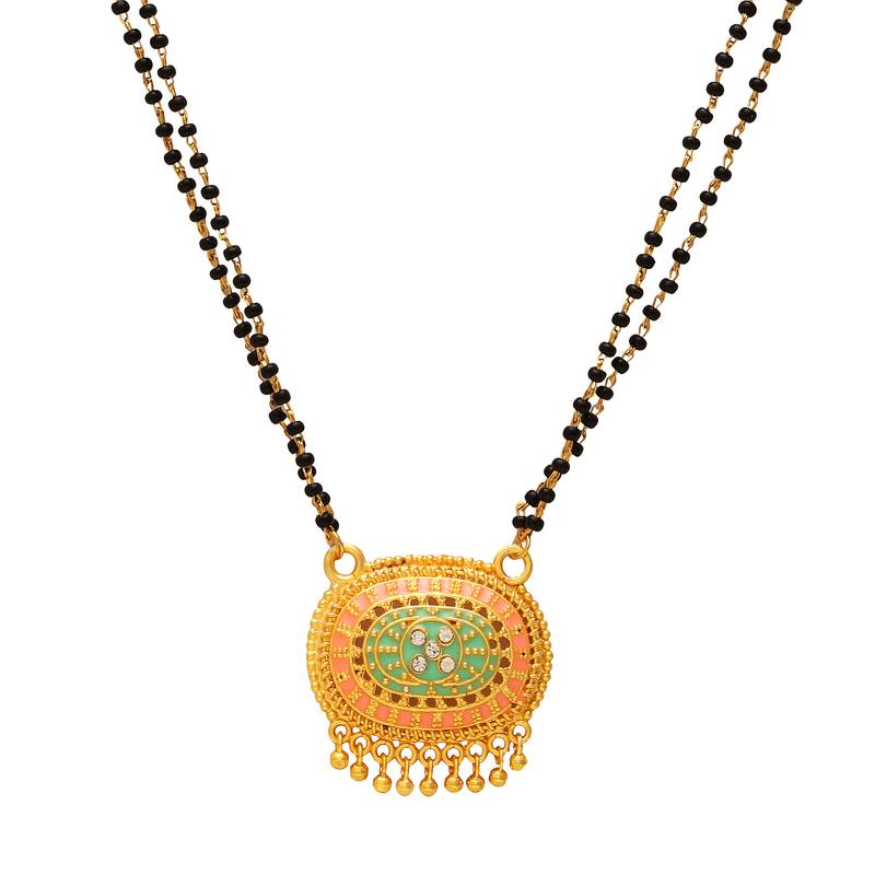brass gold plated meenakari oval pendant mangalsutra