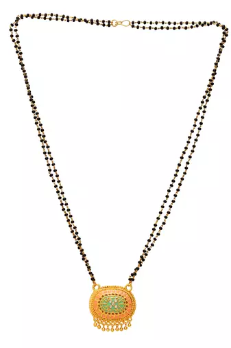 brass gold plated meenakari oval pendant mangalsutra