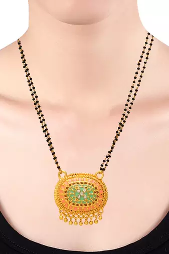 brass gold plated meenakari oval pendant mangalsutra