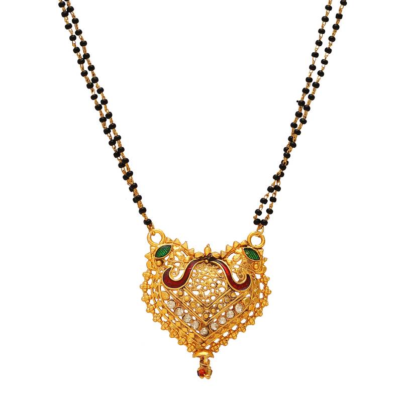 heart design brass gold plated meenakari mangalsutra