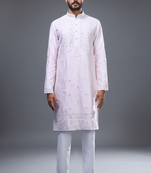 light pink mirror embroidered silk kurta pant set