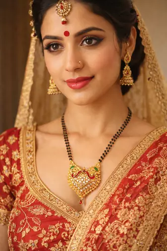 heart design brass gold plated meenakari mangalsutra