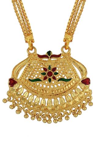 traditional brass gold plated bridal mangalsutra with meenakari work