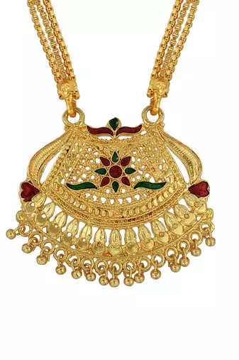 traditional brass gold plated bridal mangalsutra with meenakari work