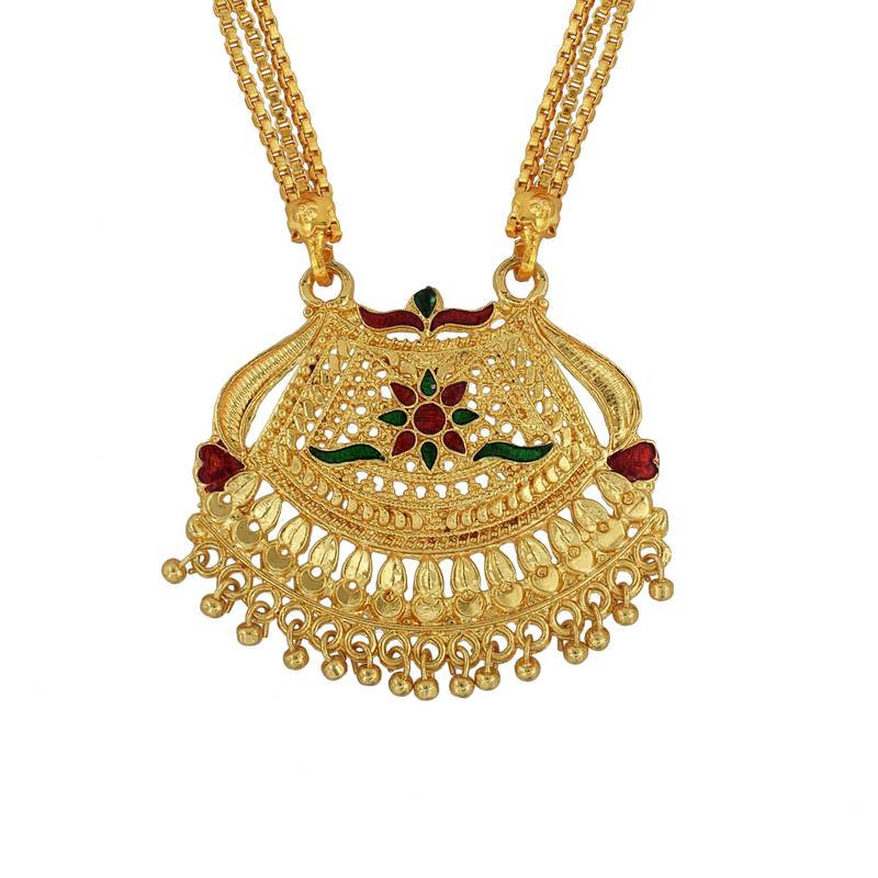 traditional brass gold plated bridal mangalsutra with meenakari work