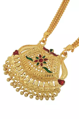 traditional brass gold plated bridal mangalsutra with meenakari work