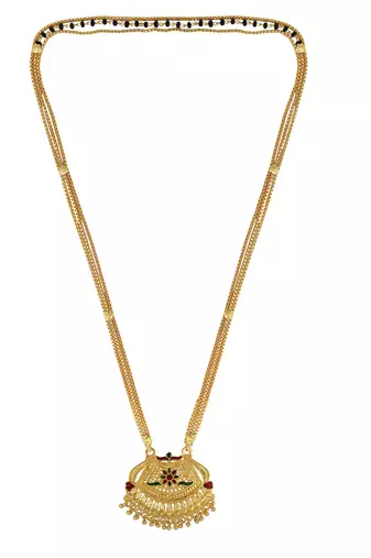 traditional brass gold plated bridal mangalsutra with meenakari work