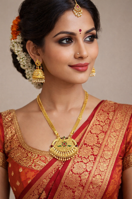 traditional brass gold plated bridal mangalsutra with meenakari work 4