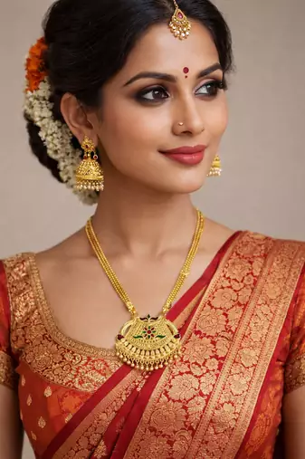 traditional brass gold plated bridal mangalsutra with meenakari work