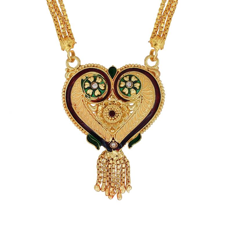 ethnic gold plated heart pendant meenakari mangalsutra