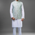 pista green embroidered silk nehru jacket kurta set