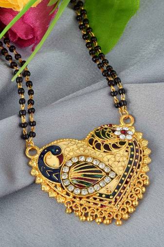 traditional heart design brass gold plated meenakari mangalsutra