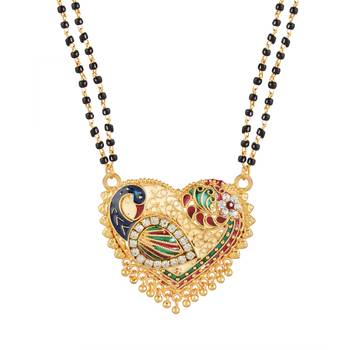 traditional heart design brass gold plated meenakari mangalsutra 2