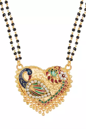 traditional heart design brass gold plated meenakari mangalsutra