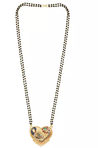 traditional heart design brass gold plated meenakari mangalsutra