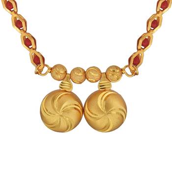 brass gold plated red bead strand double wati long mangalsutra 1