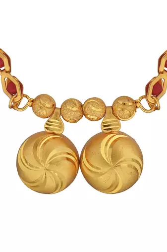 brass gold plated red bead strand double wati long mangalsutra