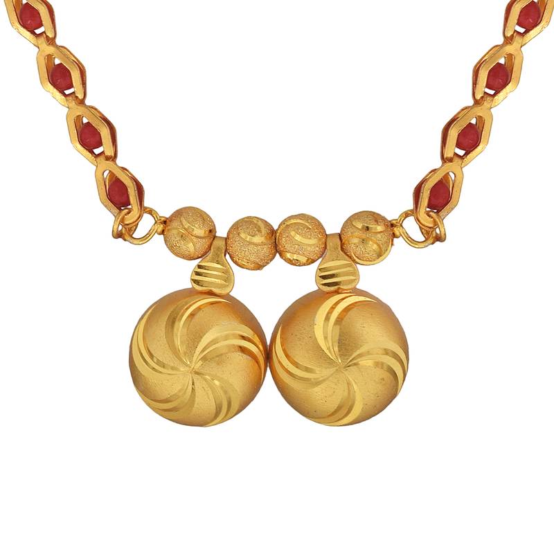 brass gold plated red bead strand double wati long mangalsutra