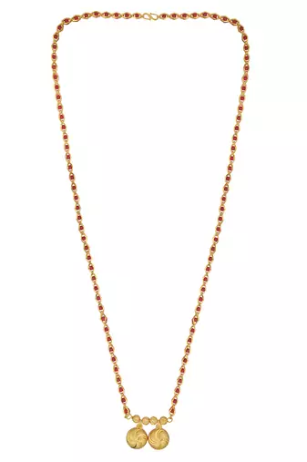 brass gold plated red bead strand double wati long mangalsutra