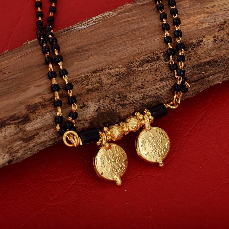 brass micron gold plated double lakshmi coin mangalsutra