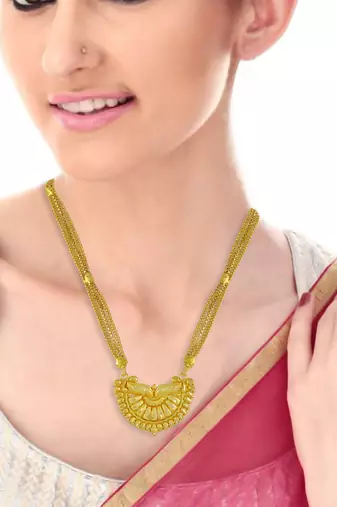 brass gold plated handmade carving design mangalsutra