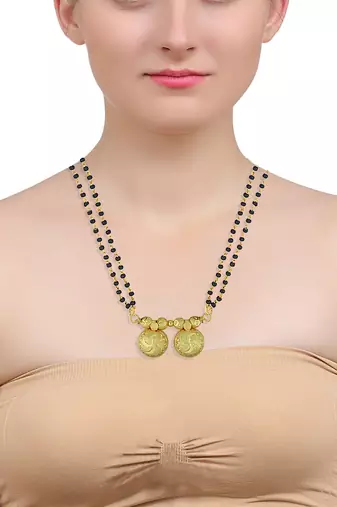 traditional double wati mangalsutra in micron gold finish