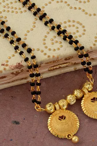 brass micron gold double wati mangalsutra with meenakari detailing