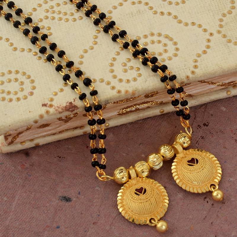 brass micron gold double wati mangalsutra with meenakari detailing