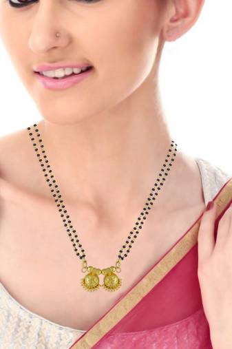 traditional gold plated double wati mangalsutra with meenakari work
