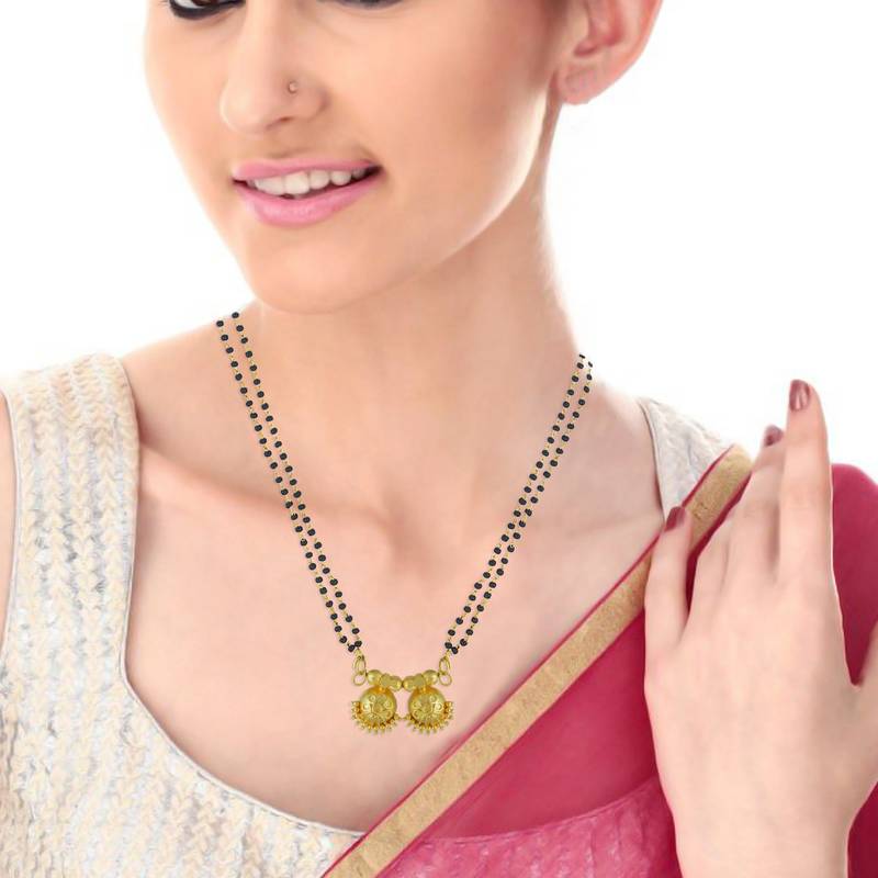 traditional gold plated double wati mangalsutra with meenakari work
