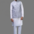 grey embroidered mirror work silk nehru jacket kurta set