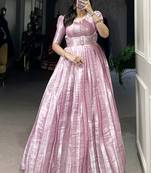 Charming Baby Pink Zari Weaving Silk Wedding Wear Gown With Koti