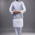 grey embroidered mirror work silk nehru jacket kurta set