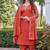 Rust embroidered kurta pant set with silk dupatta party wear