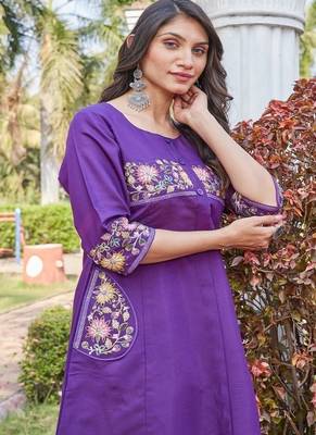 purple embroidered silk kurta palazzo set for women 3
