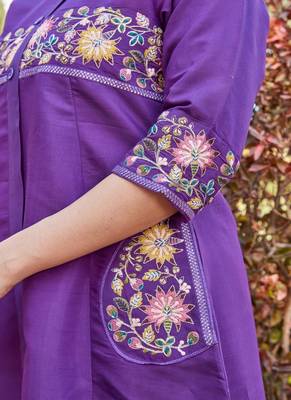 purple embroidered silk kurta palazzo set for women 4