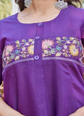 purple embroidered silk kurta palazzo set for women 5