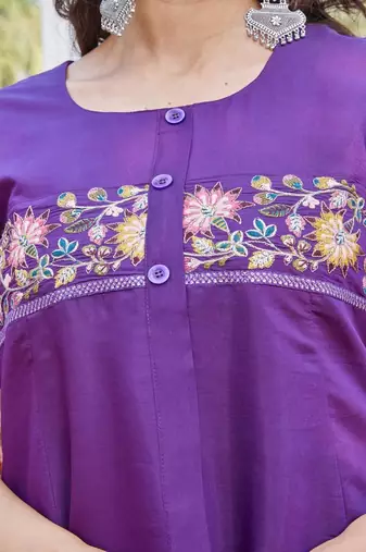 purple embroidered silk kurta palazzo set for women	