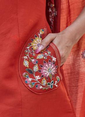 rust embroidered silk kurta palazzo set for women 4
