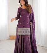 Bewitching Purple Zari Work Silk Designer Lehenga With Kurti