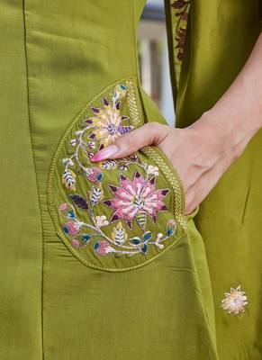 green embroidered silk kurta palazzo set for women 4