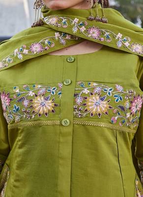 green embroidered silk kurta palazzo set for women 5