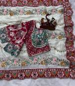 Designer soft rangoli silk embroidered work saree with stitched blouse